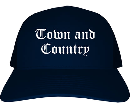 Town and Country Missouri MO Old English Mens Trucker Hat Cap Navy Blue