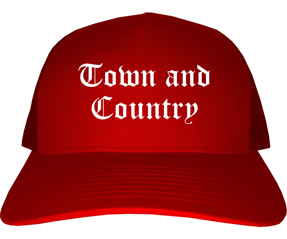 Town and Country Missouri MO Old English Mens Trucker Hat Cap Red