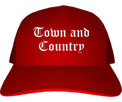 Town and Country Missouri MO Old English Mens Trucker Hat Cap Red
