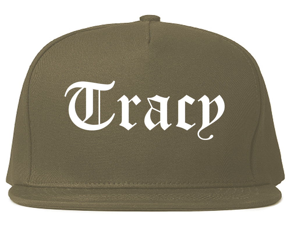 Tracy California CA Old English Mens Snapback Hat Grey