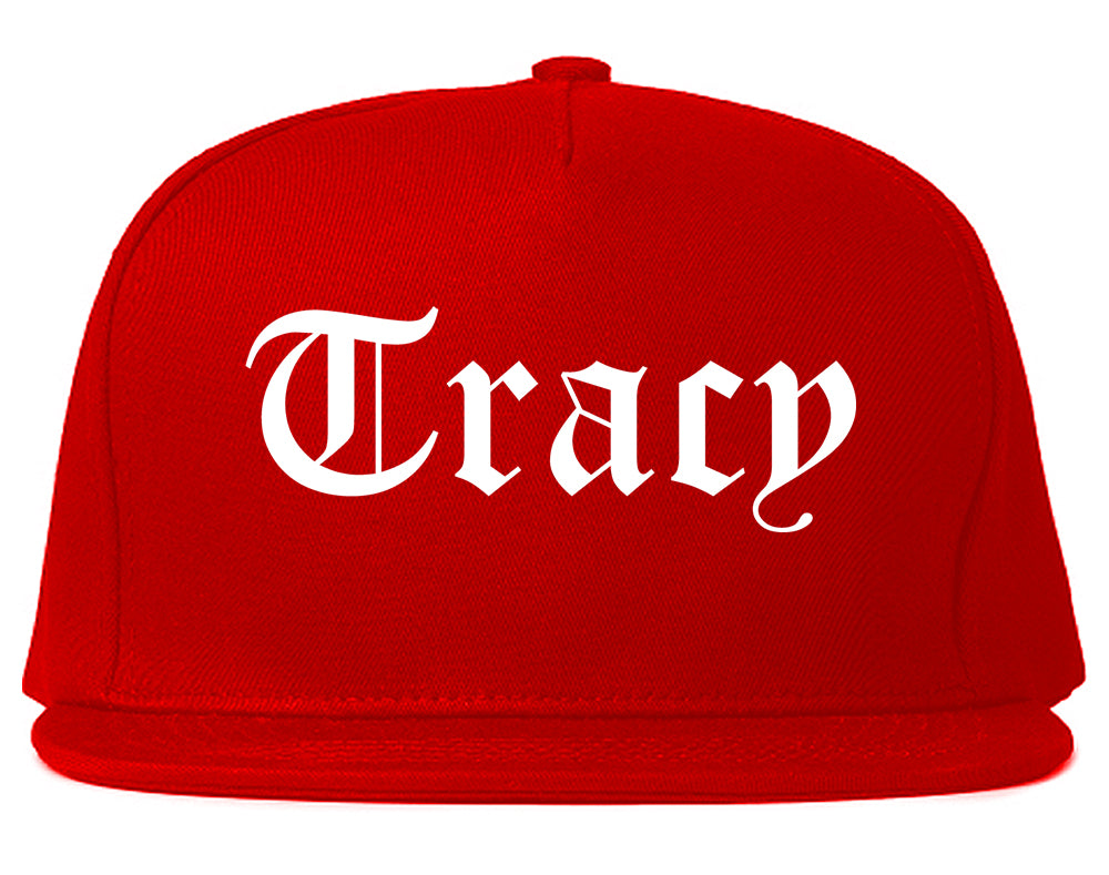 Tracy California CA Old English Mens Snapback Hat Red