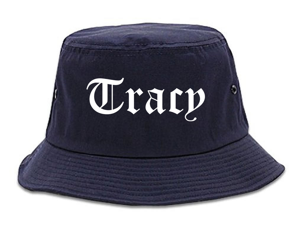 Tracy California CA Old English Mens Bucket Hat Navy Blue