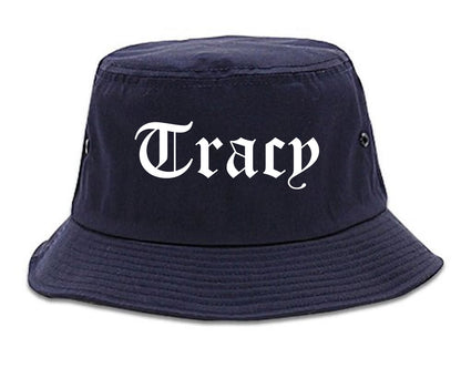 Tracy California CA Old English Mens Bucket Hat Navy Blue