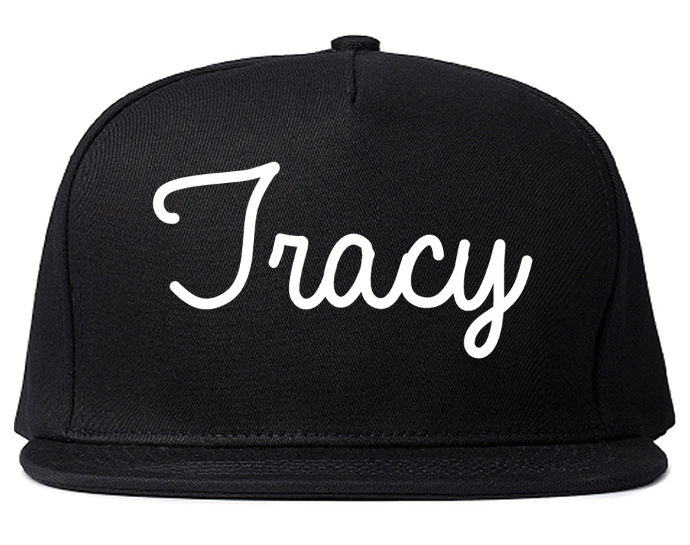 Tracy California CA Script Mens Snapback Hat Black