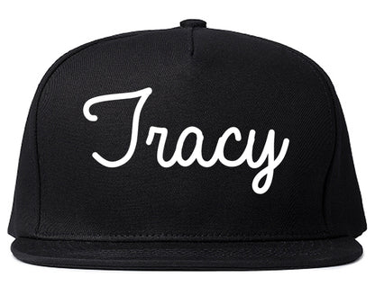 Tracy California CA Script Mens Snapback Hat Black