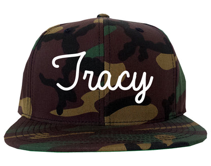 Tracy California CA Script Mens Snapback Hat Army Camo