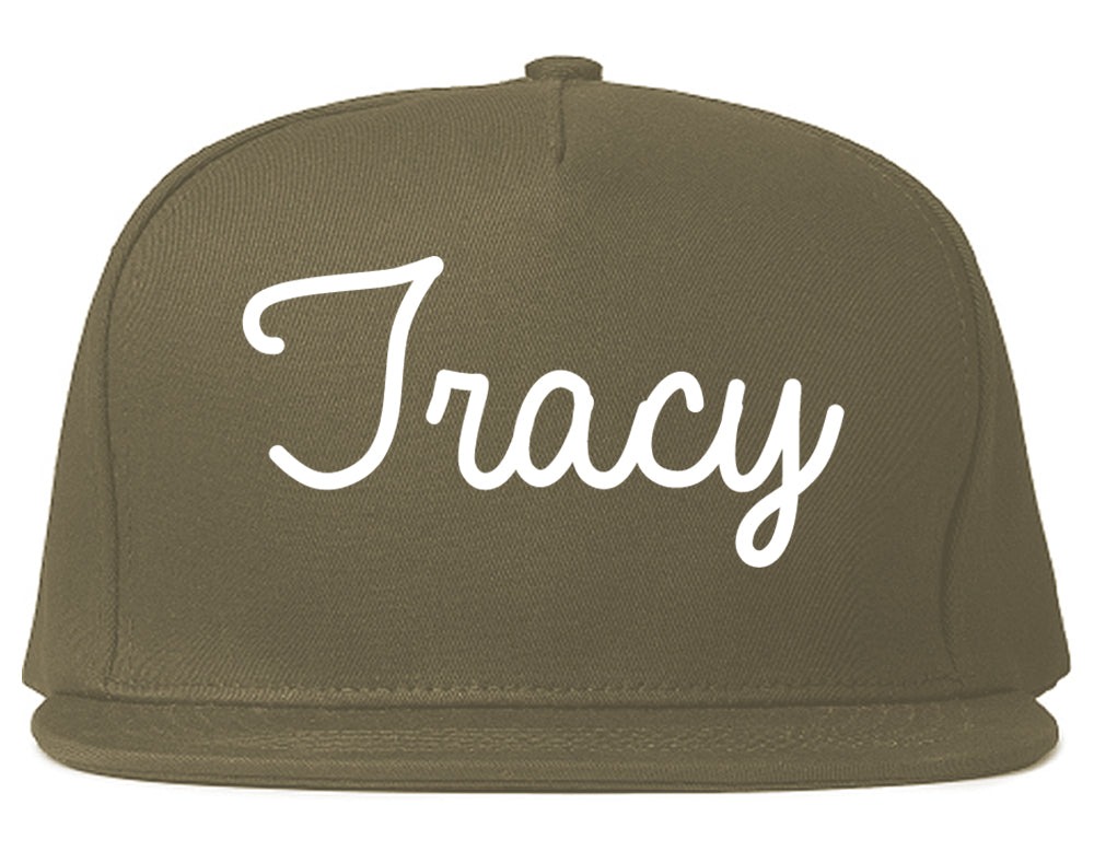 Tracy California CA Script Mens Snapback Hat Grey