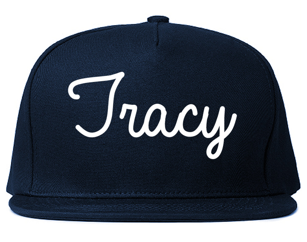 Tracy California CA Script Mens Snapback Hat Navy Blue