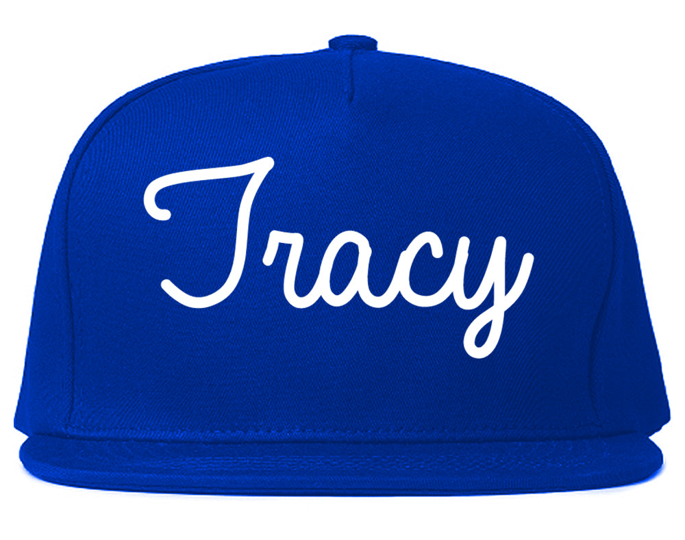 Tracy California CA Script Mens Snapback Hat Royal Blue