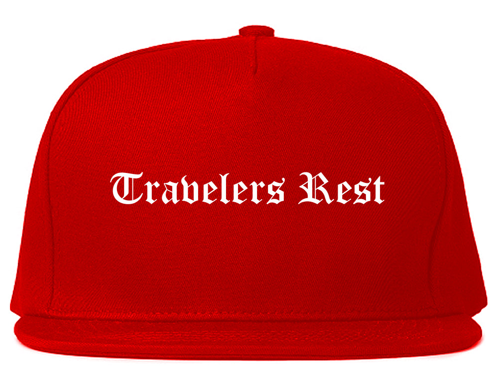 Travelers Rest South Carolina SC Old English Mens Snapback Hat Red