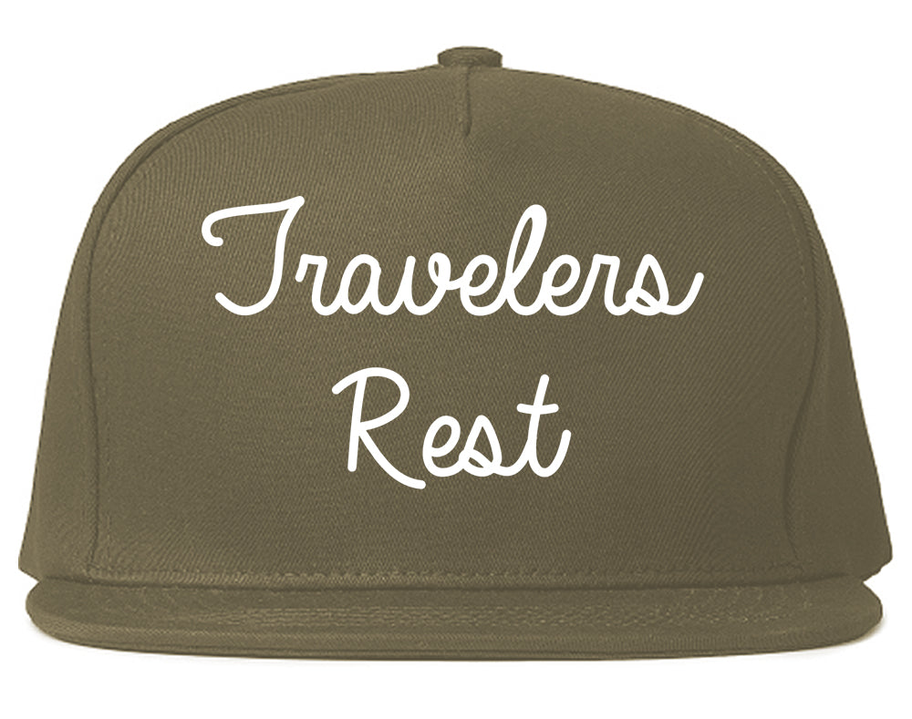 Travelers Rest South Carolina SC Script Mens Snapback Hat Grey