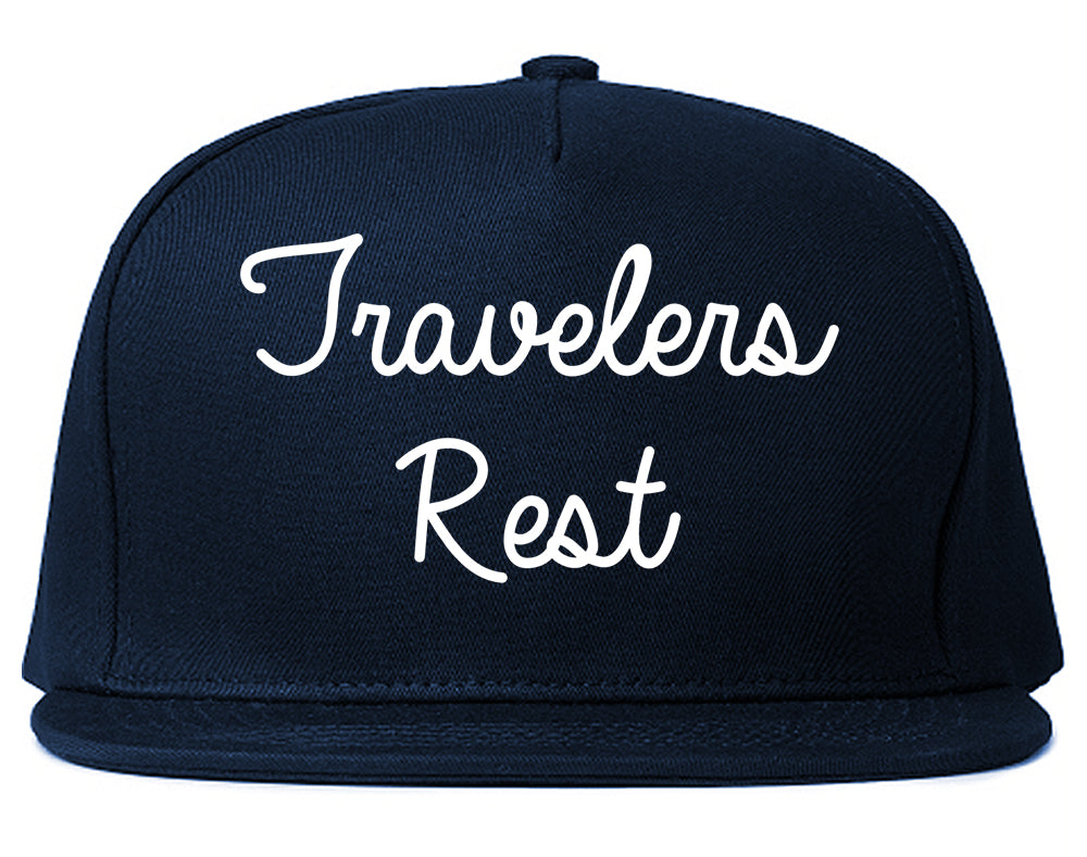 Travelers Rest South Carolina SC Script Mens Snapback Hat Navy Blue