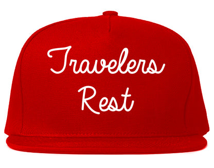 Travelers Rest South Carolina SC Script Mens Snapback Hat Red