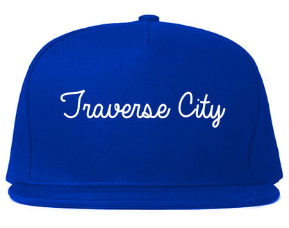 Traverse City Michigan MI Script Mens Snapback Hat Royal Blue