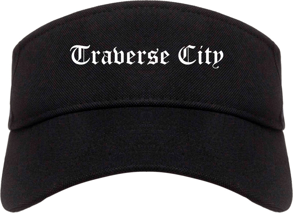 Traverse City Michigan MI Old English Mens Visor Cap Hat Black
