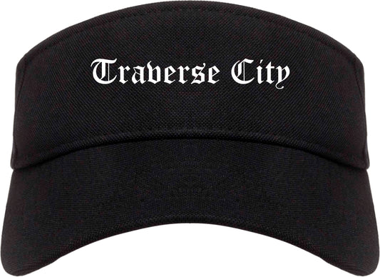 Traverse City Michigan MI Old English Mens Visor Cap Hat Black
