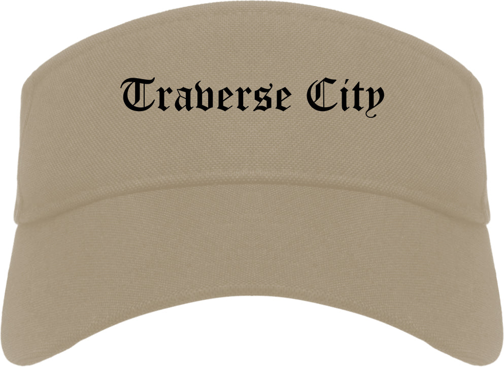 Traverse City Michigan MI Old English Mens Visor Cap Hat Khaki
