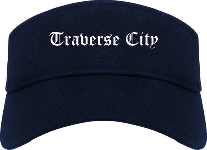 Traverse City Michigan MI Old English Mens Visor Cap Hat Navy Blue