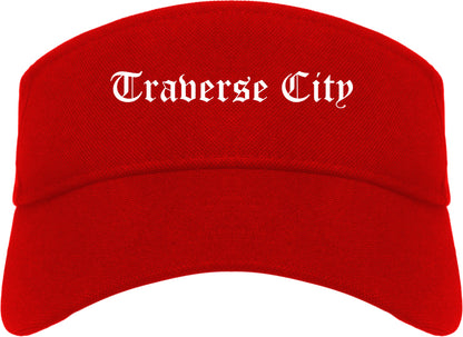 Traverse City Michigan MI Old English Mens Visor Cap Hat Red