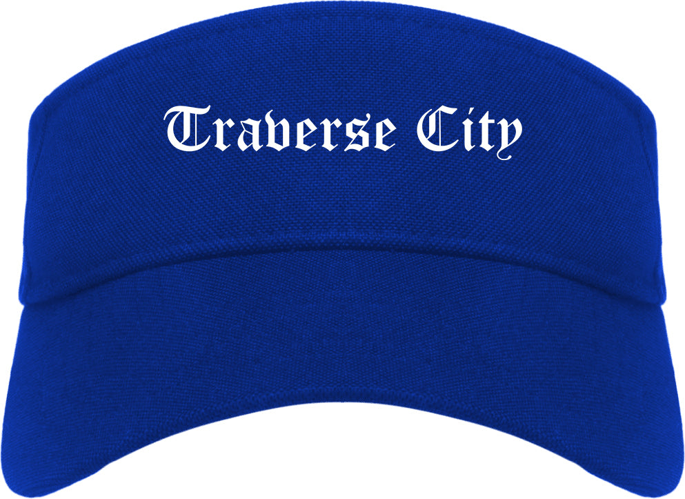 Traverse City Michigan MI Old English Mens Visor Cap Hat Royal Blue