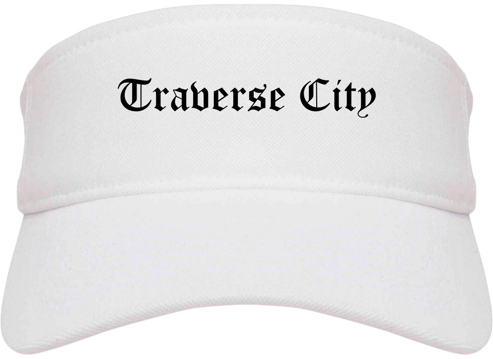 Traverse City Michigan MI Old English Mens Visor Cap Hat White