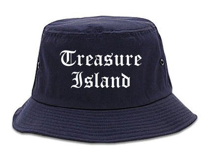 Treasure Island Florida FL Old English Mens Bucket Hat Navy Blue