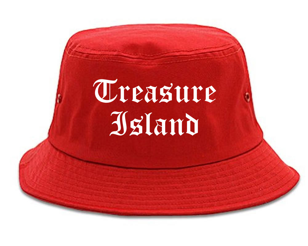 Treasure Island Florida FL Old English Mens Bucket Hat Red