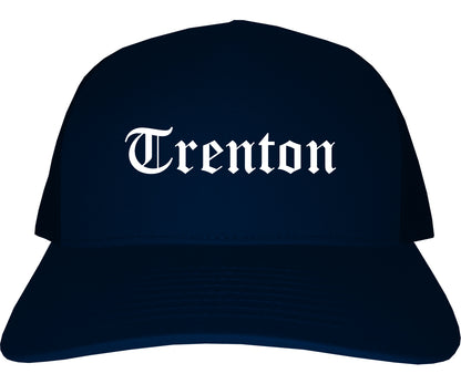 Trenton Michigan MI Old English Mens Trucker Hat Cap Navy Blue