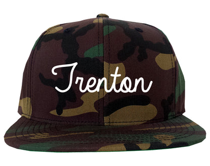 Trenton Michigan MI Script Mens Snapback Hat Army Camo