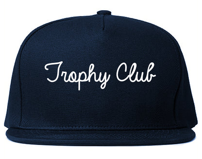 Trophy Club Texas TX Script Mens Snapback Hat Navy Blue