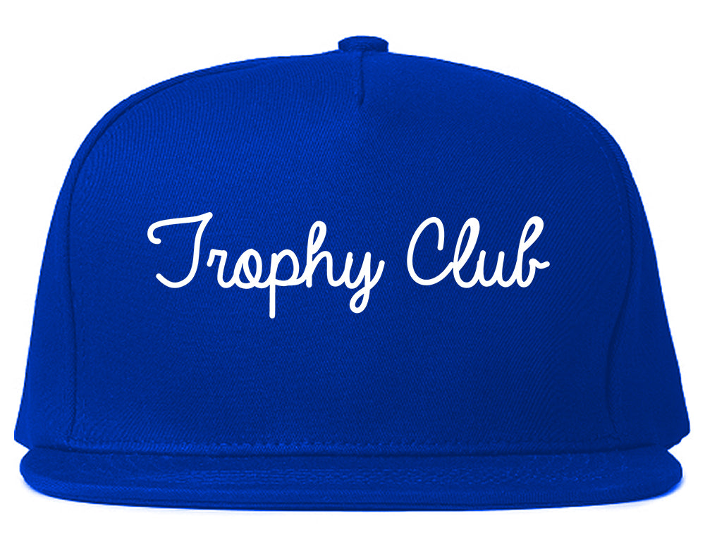 Trophy Club Texas TX Script Mens Snapback Hat Royal Blue