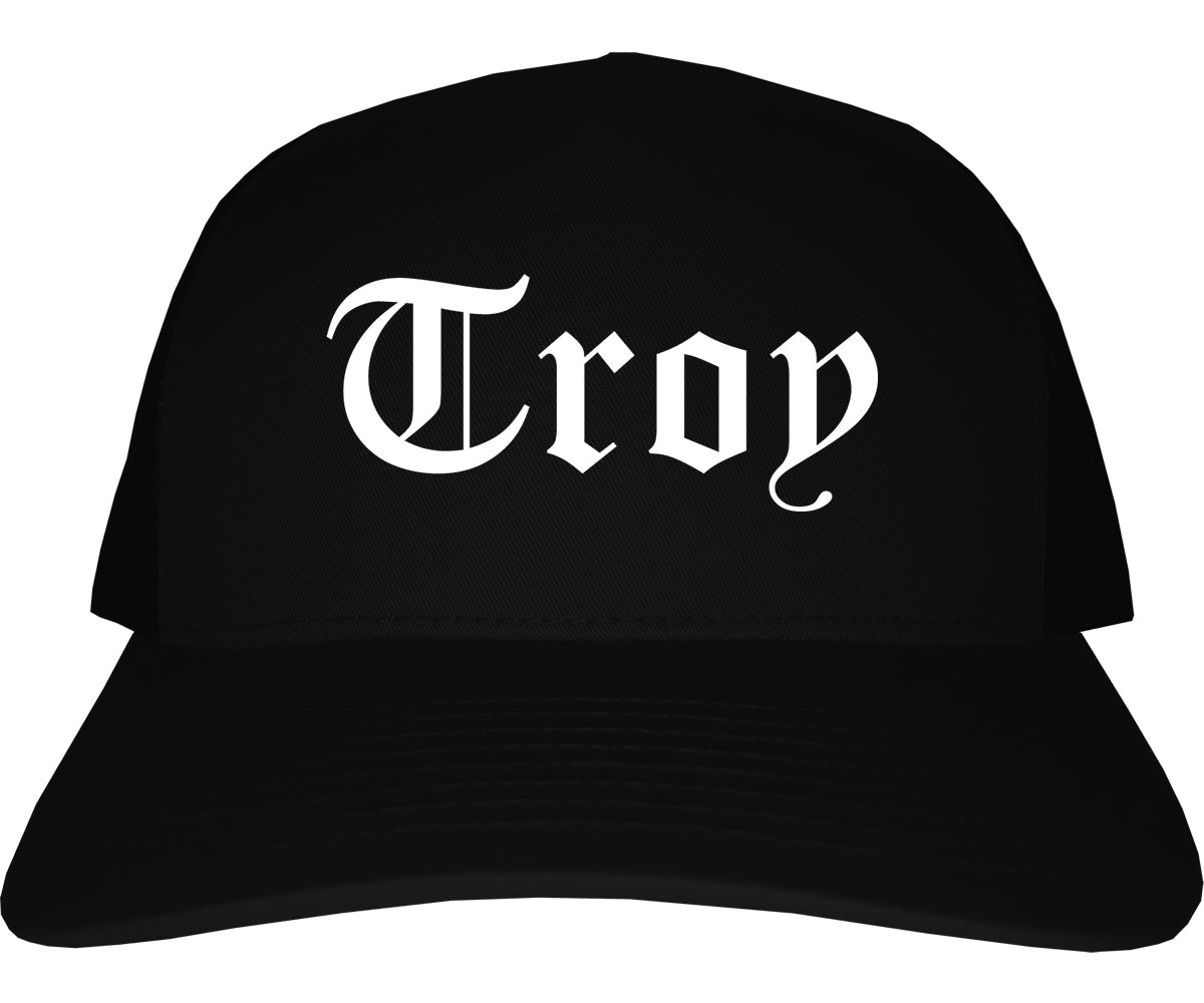 Troy Alabama AL Old English Mens Trucker Hat Cap Black