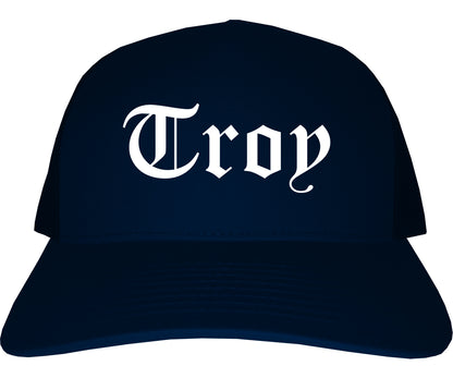 Troy Alabama AL Old English Mens Trucker Hat Cap Navy Blue