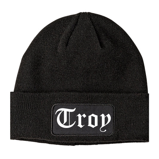 Troy Michigan MI Old English Mens Knit Beanie Hat Cap Black