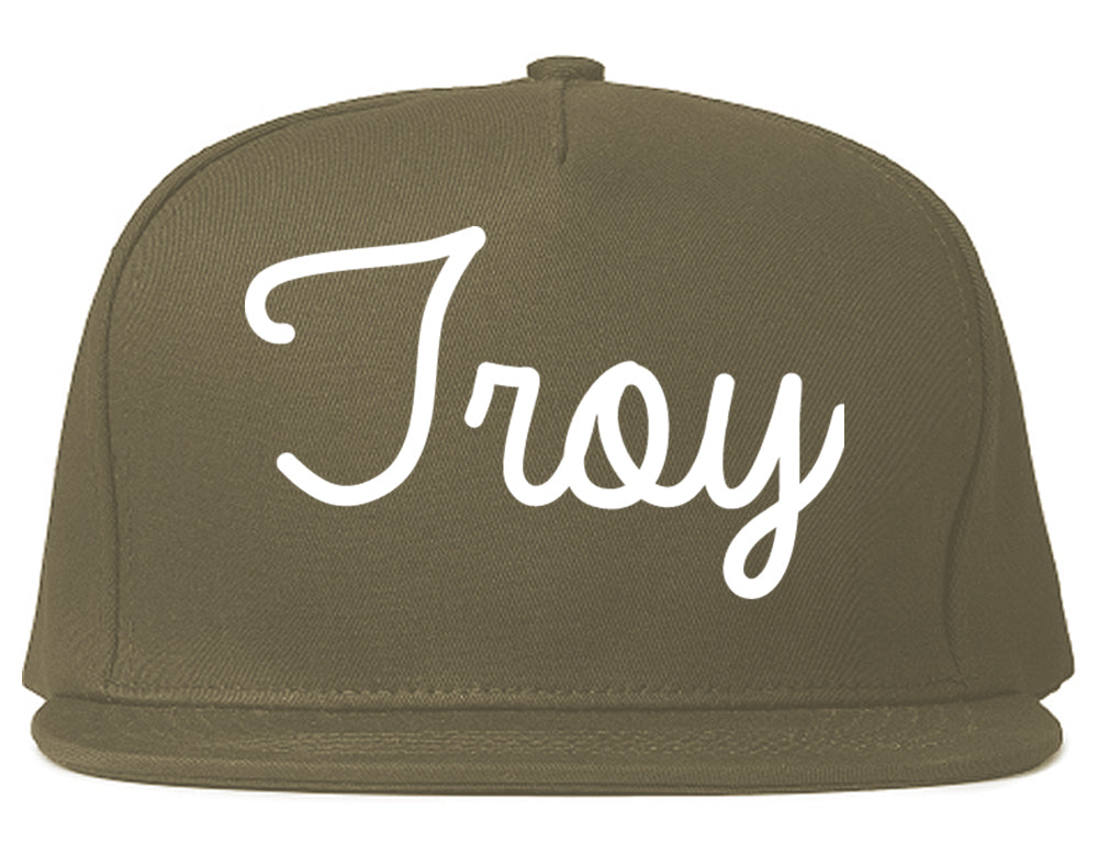 Troy Michigan MI Script Mens Snapback Hat Grey