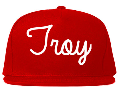 Troy Michigan MI Script Mens Snapback Hat Red