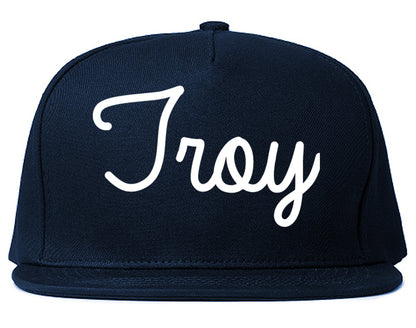 Troy Missouri MO Script Mens Snapback Hat Navy Blue