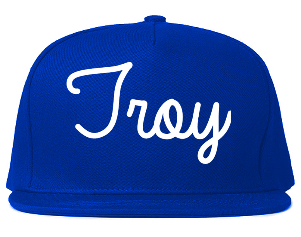 Troy Missouri MO Script Mens Snapback Hat Royal Blue