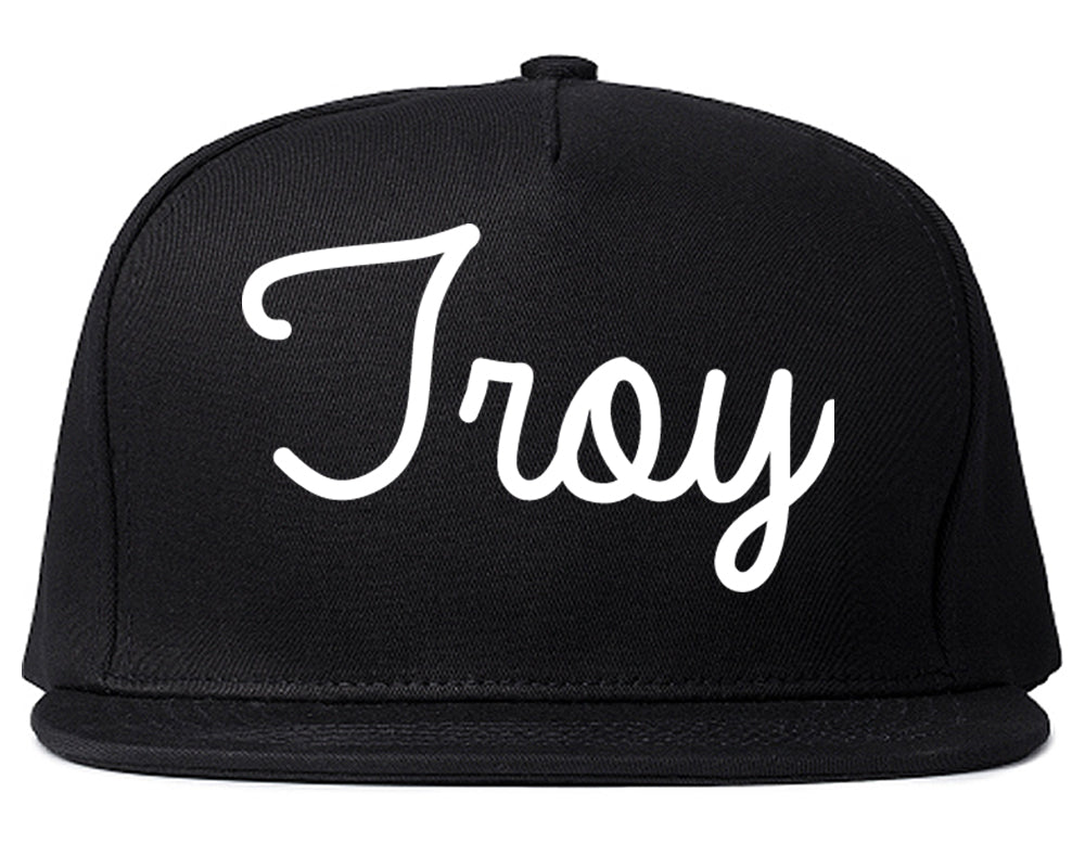 Troy New York NY Script Mens Snapback Hat Black