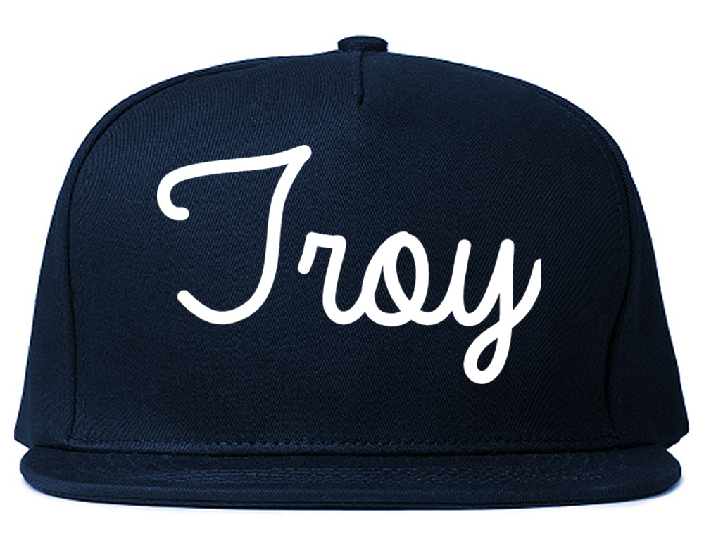 Troy New York NY Script Mens Snapback Hat Navy Blue