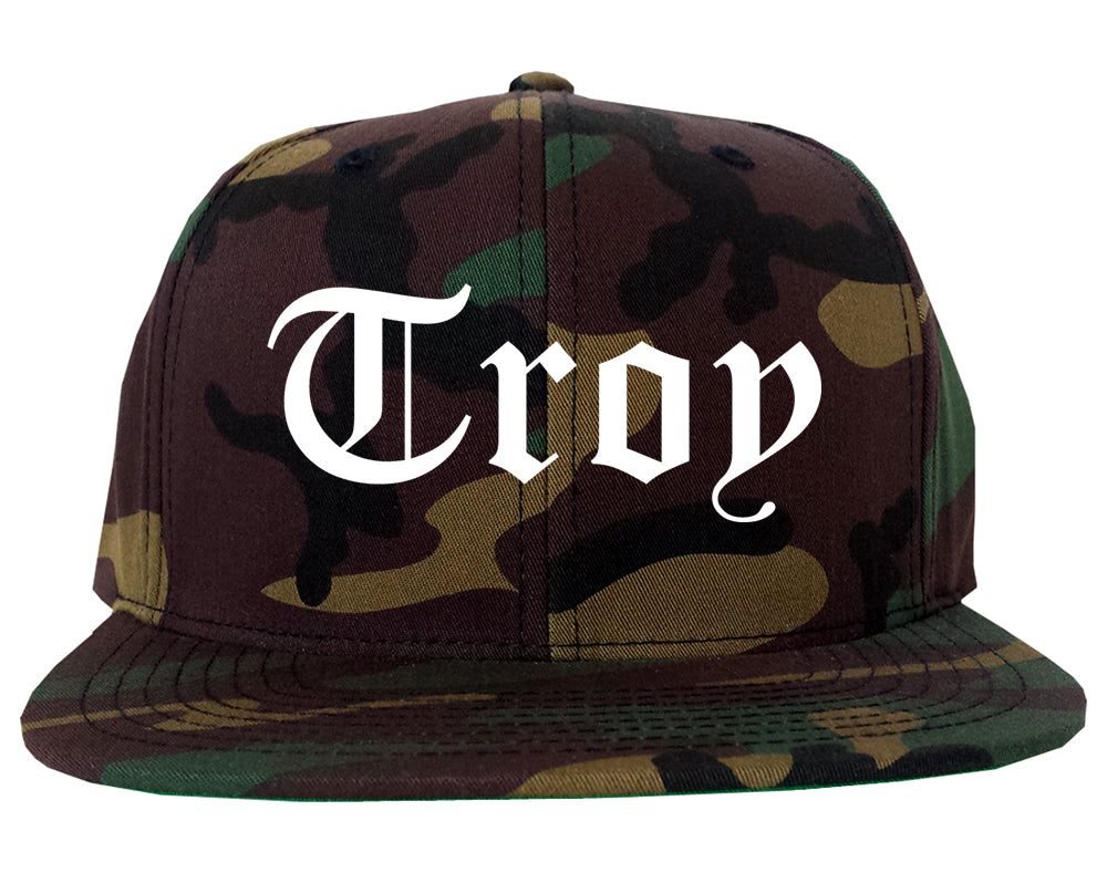 Troy Ohio OH Old English Mens Snapback Hat Army Camo