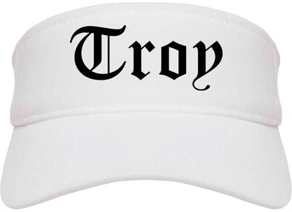 Troy Ohio OH Old English Mens Visor Cap Hat White