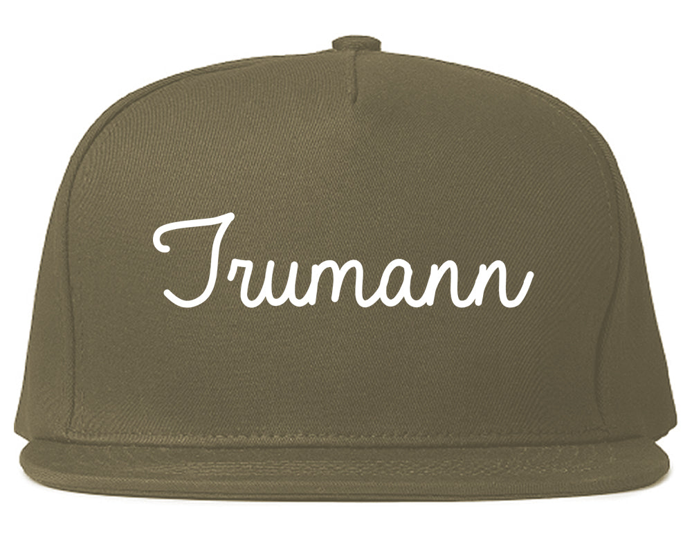 Trumann Arkansas AR Script Mens Snapback Hat Grey