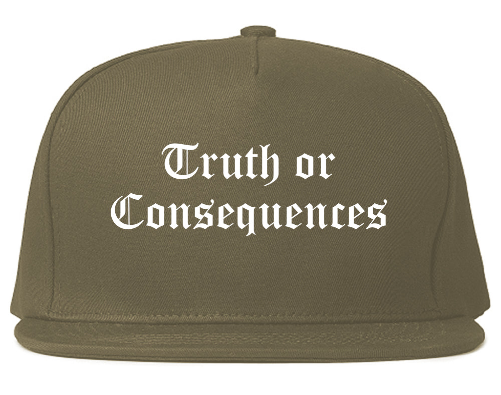 Truth or Consequences New Mexico NM Old English Mens Snapback Hat Grey