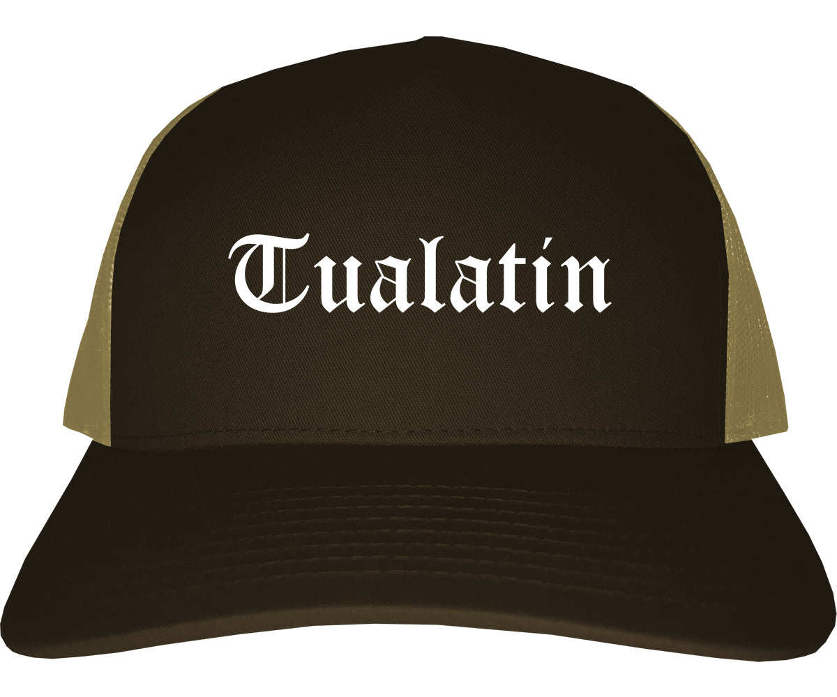 Tualatin Oregon OR Old English Mens Trucker Hat Cap Brown