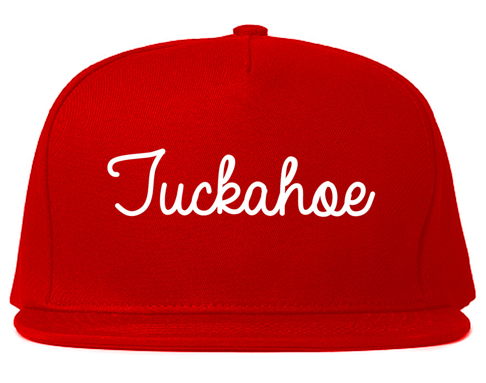 Tuckahoe New York NY Script Mens Snapback Hat Red