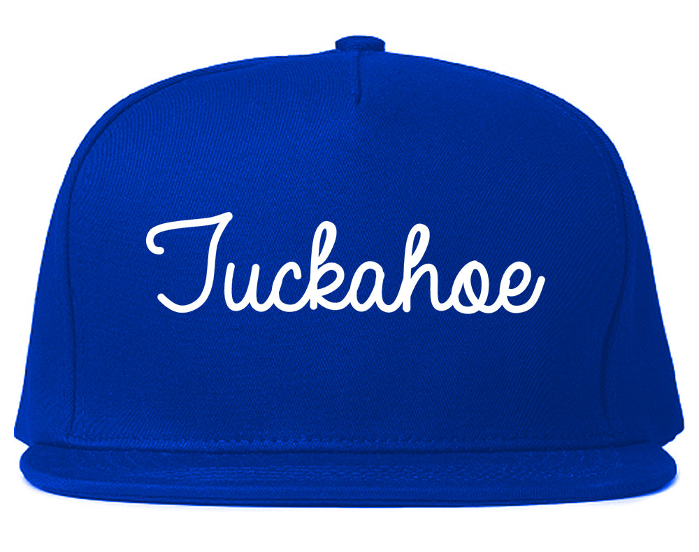 Tuckahoe New York NY Script Mens Snapback Hat Royal Blue