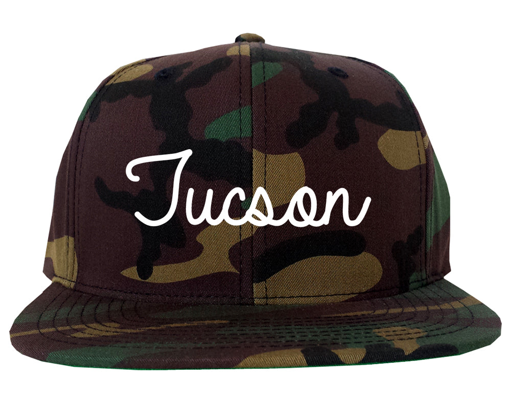 Tucson Arizona AZ Script Mens Snapback Hat Army Camo