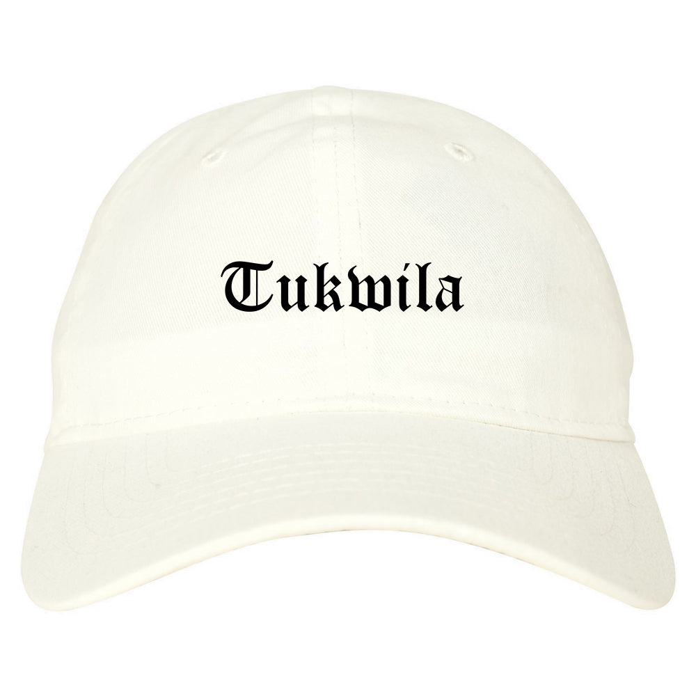 Tukwila Washington WA Old English Mens Dad Hat Baseball Cap White