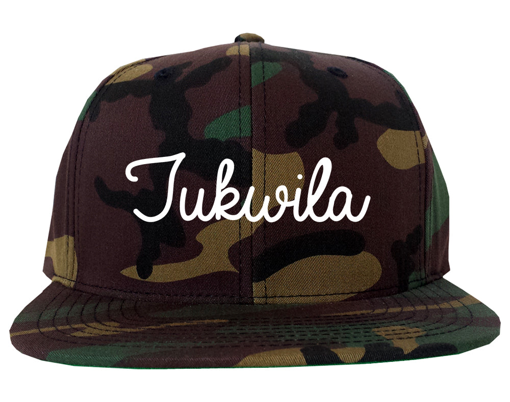 Tukwila Washington WA Script Mens Snapback Hat Army Camo